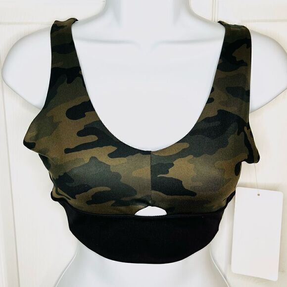 X by Gottex Keyhole Racerback Sports Bra Military Camo Print Green S - Picture 6 of 11